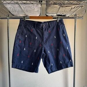 Vintage Navy Blue Preppy Polo Ralph Lauren Golf Short with Red and White Logo